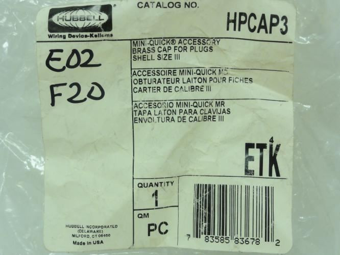Hubbell HPCAP3; Mini-Quick Plug/Cap; Size: 3; Brass
