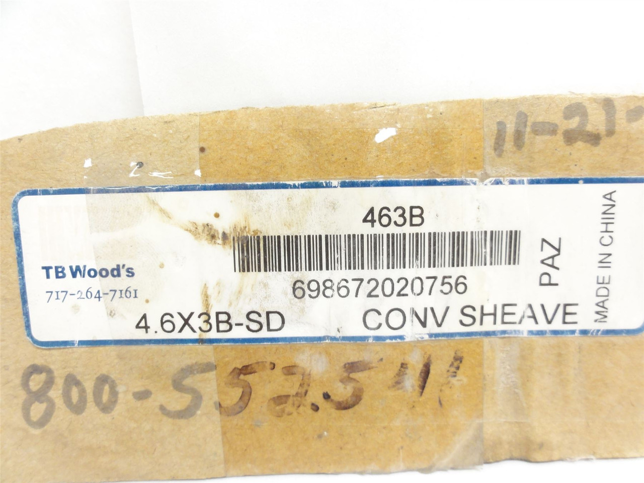 TB Woods 463B; Bushed 3-Groove Pulley 4.95"OD Belt: A;B