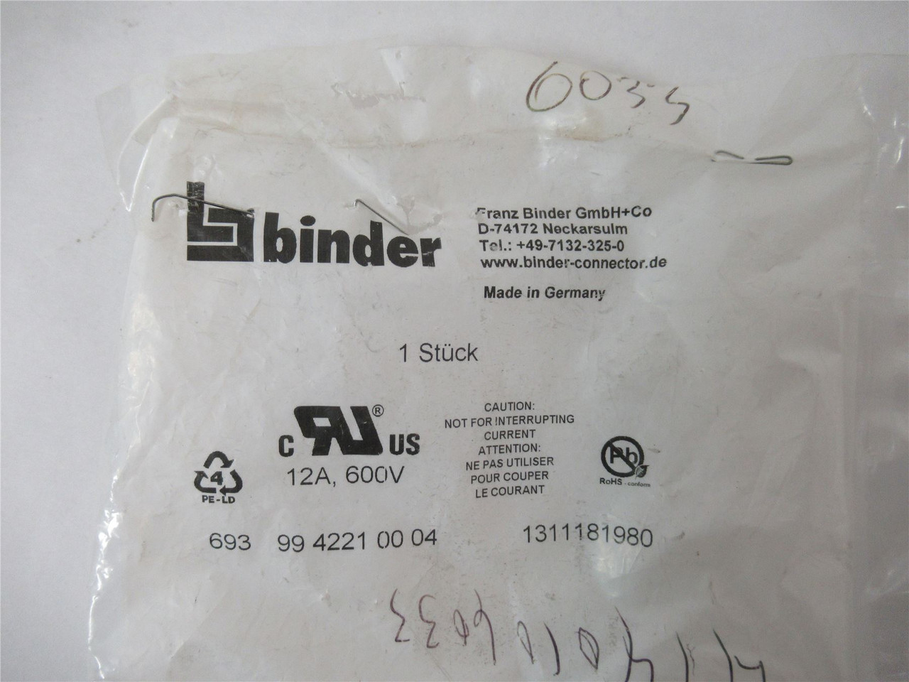 Binder 9942210004; Connector 600V 12A
