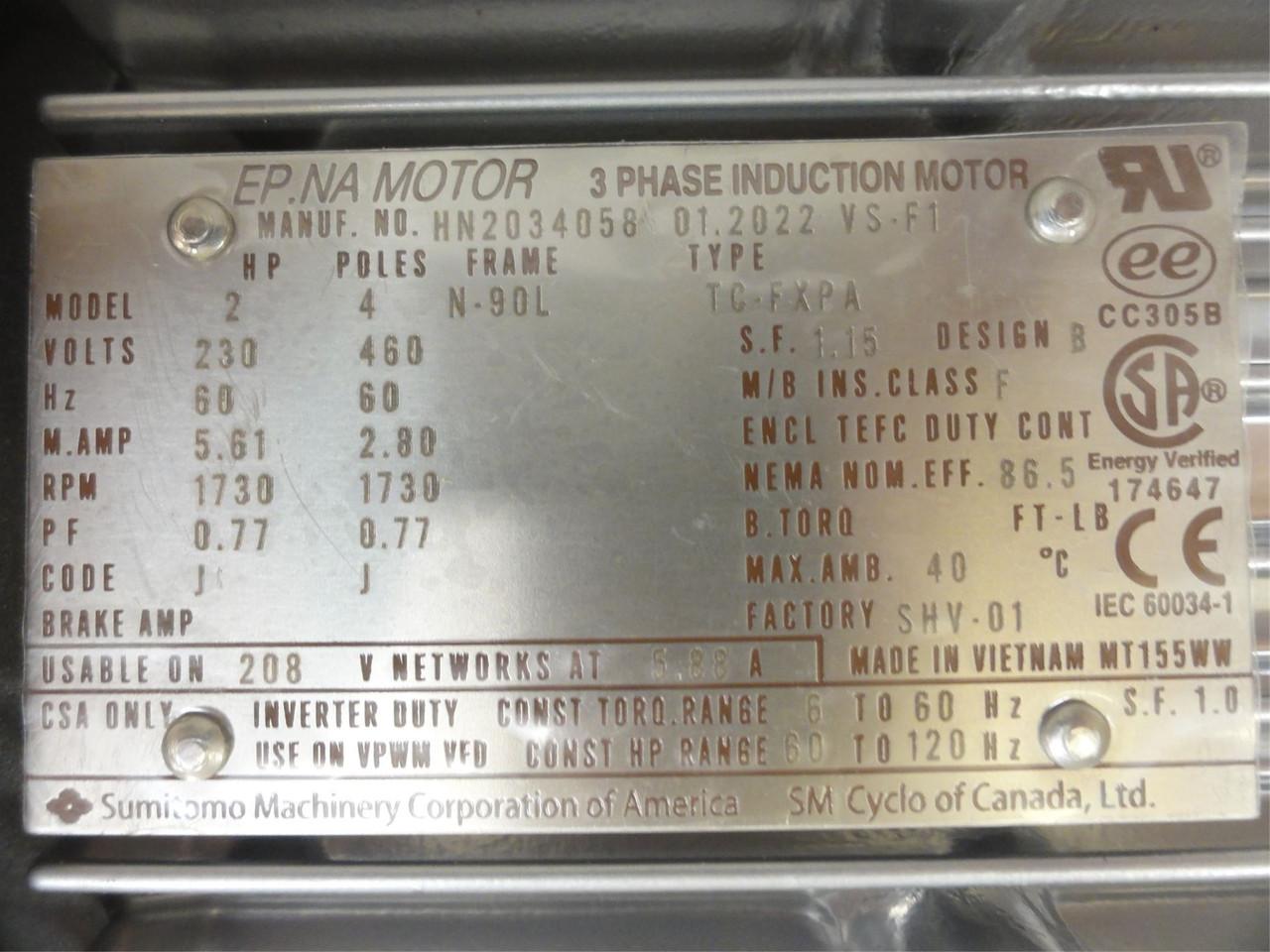 Sumitomo RNYMS2-1420YA-EPF1-30; Gear Motor; 30:1 Ratio