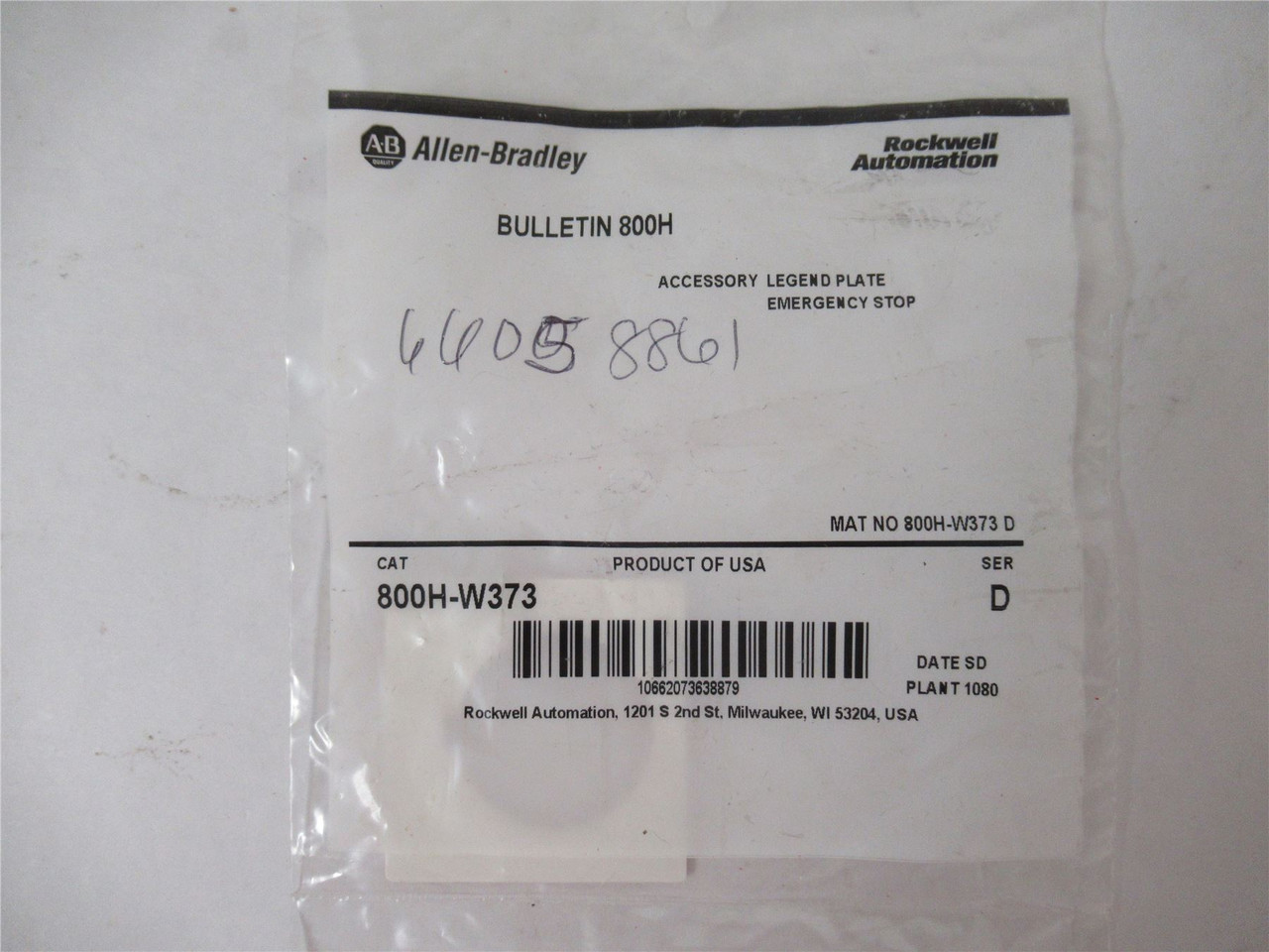 Allen-Bradley 800H-W373; Switch  Plate Emergency Stop 30 mm