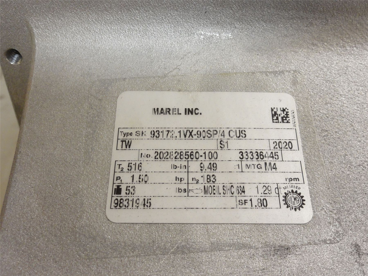 Marel 93172.1VX-90SP/4 CUS; AC Gear Motor; 9.5:1 Ratio; 1.5HP