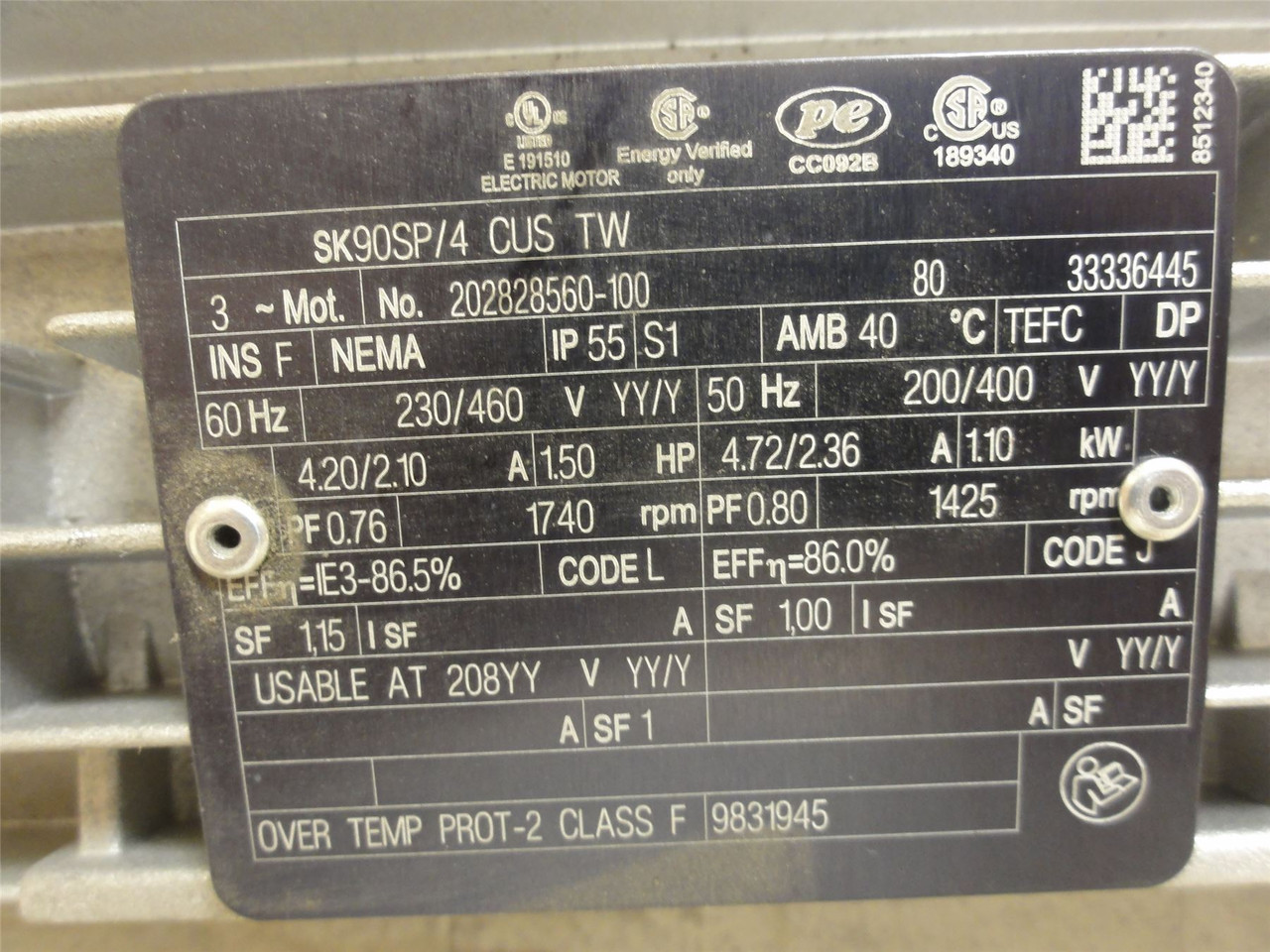 Marel 93172.1VX-90SP/4 CUS; AC Gear Motor; 9.5:1 Ratio; 1.5HP