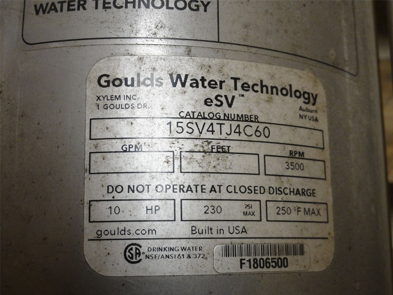 Goulds 15SV4T4C60; Vertical Multi-Stage Pump 10HP 230PSI 230/460