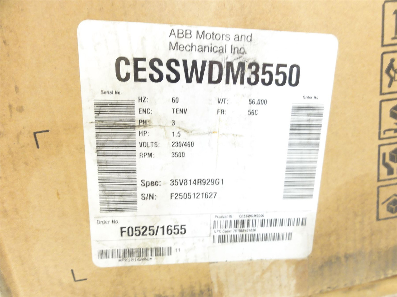 Baldor CESSWDM3550; AC Motor SS; 1-1/2HP; 230/460V; 3500RPM