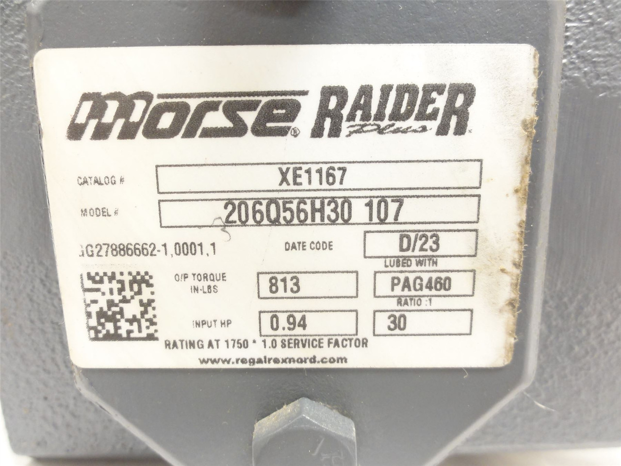 Morse 206Q56H30-107; Gear Speed Reducer; RA; 30:1 Ratio
