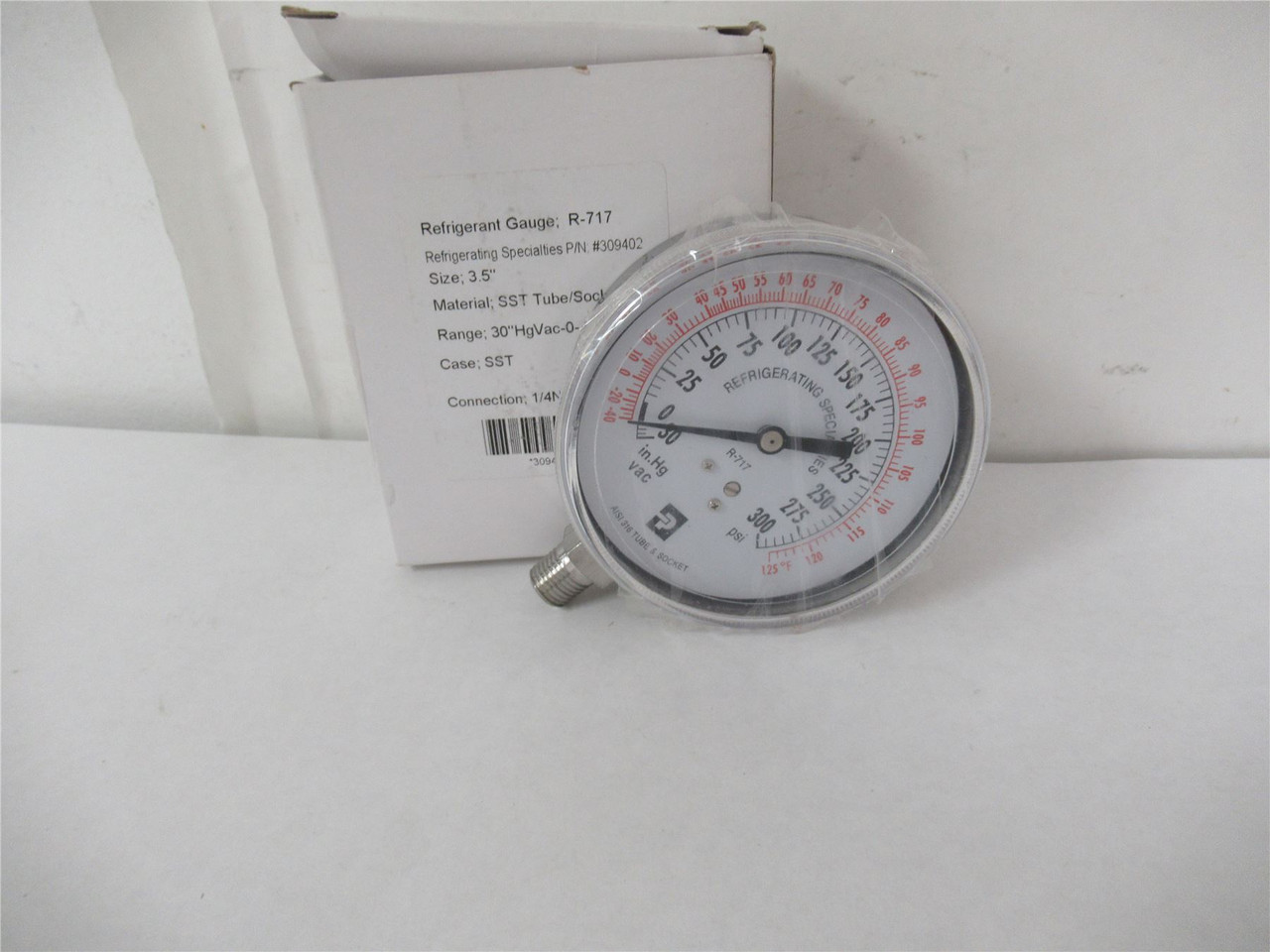 Parker 309402; Refrig Gauge 30-300PSI R717 1/4"NPT3D 3.5" Sz