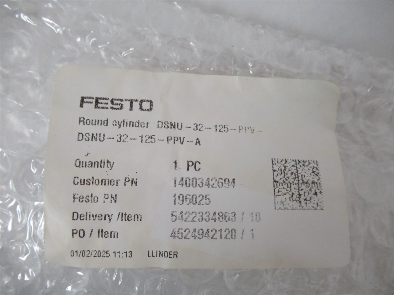 Festo DSNU-32-125-PPV-A; Air Cylinder 32mmB x 125mmStroke