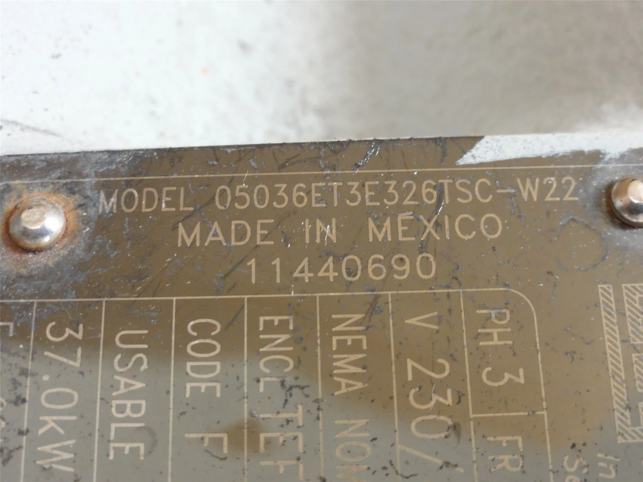 WEG 05036ET3E326TSC-W22; AC Motor 50HP; 230/460V; 3550RPM; 3PH