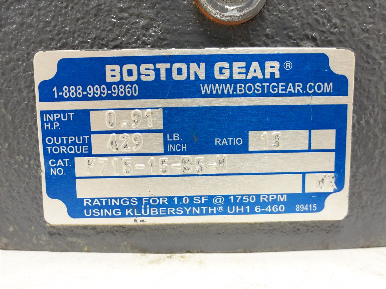 Boston Gear F715-15-B5-H; Gear Speed Reducer; 15:1 Ratio