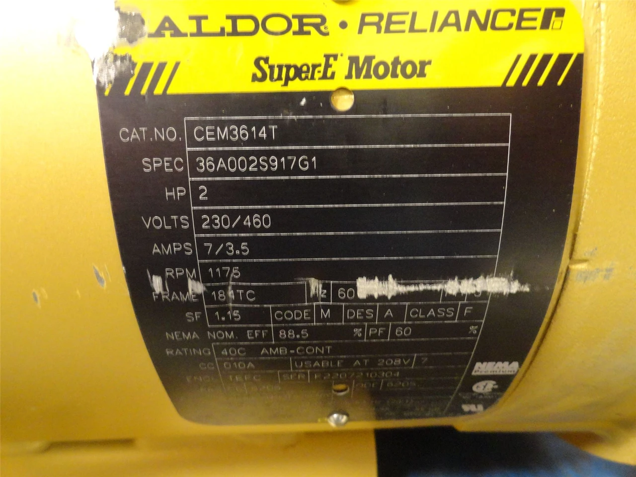 Baldor CEM3614T; AC Motor; 2HP; 230/460V; 1175RPM; 3PH; 60Hz