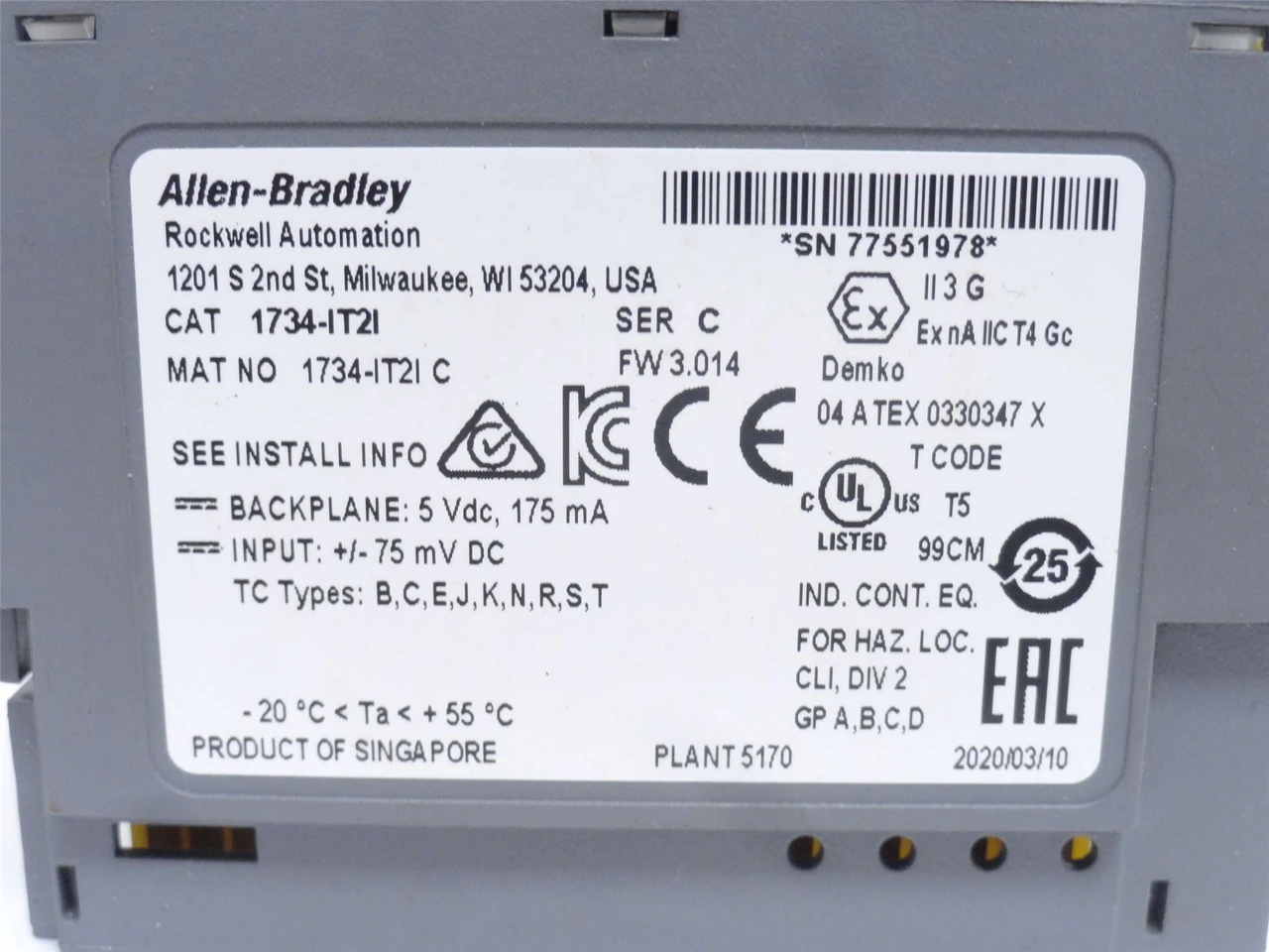 Allen-Bradley 1734-IT21; Thermocouple Input Module 2-Ch; 5VDC