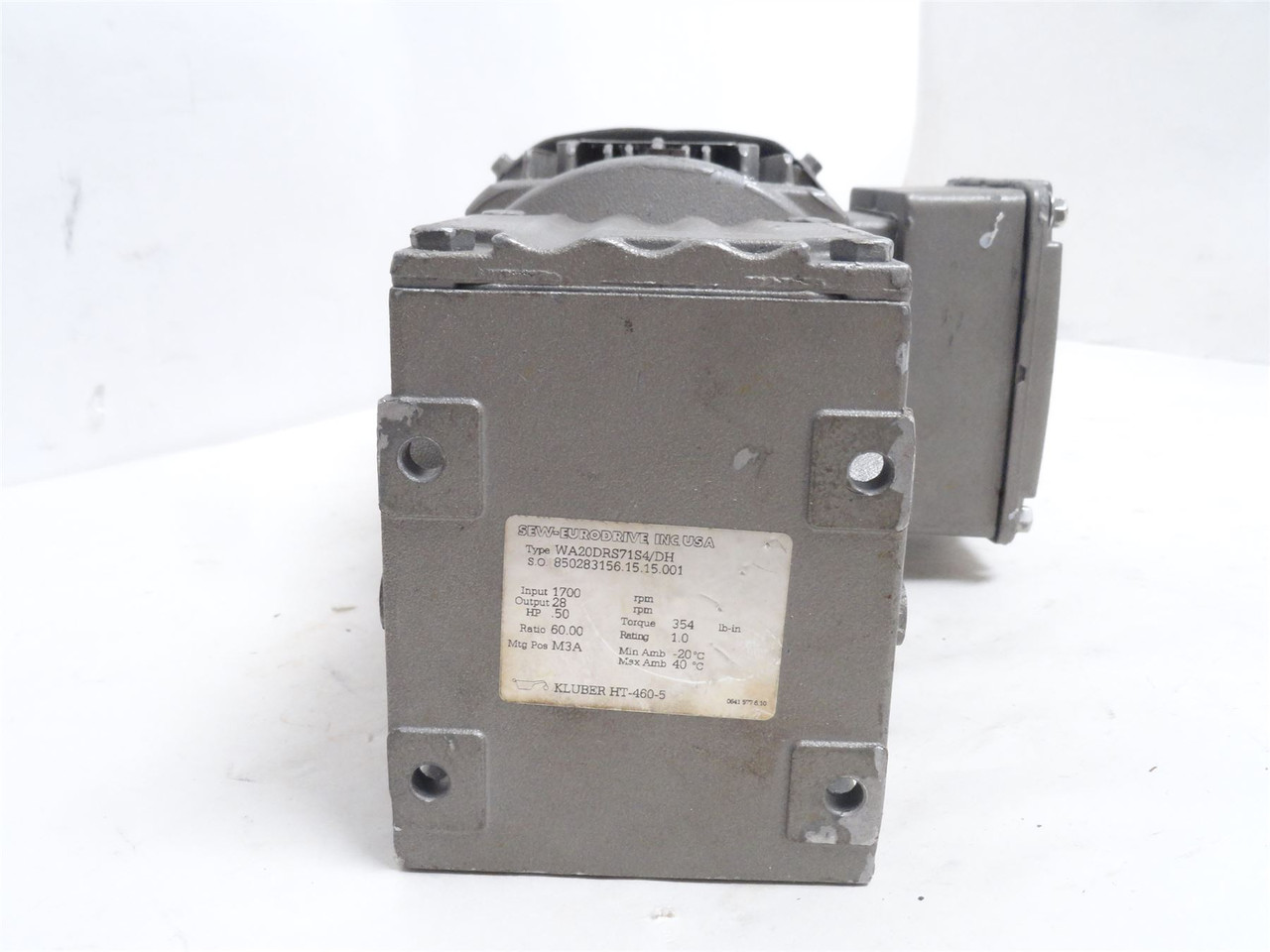 SEW WA20DRS71S4/DH; AC Gearmotor; 60:1 Ratio; 1/2HP; 230/460V