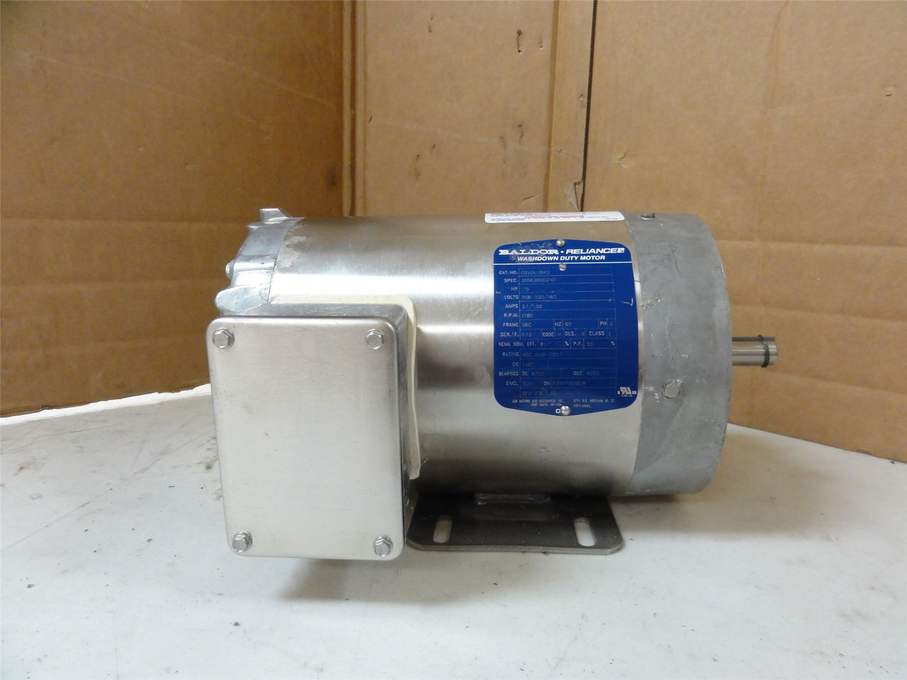 Baldor CSWDM3543; AC Motor; 3/4HP; 208-230/460V; 1180RPM; 3Ph