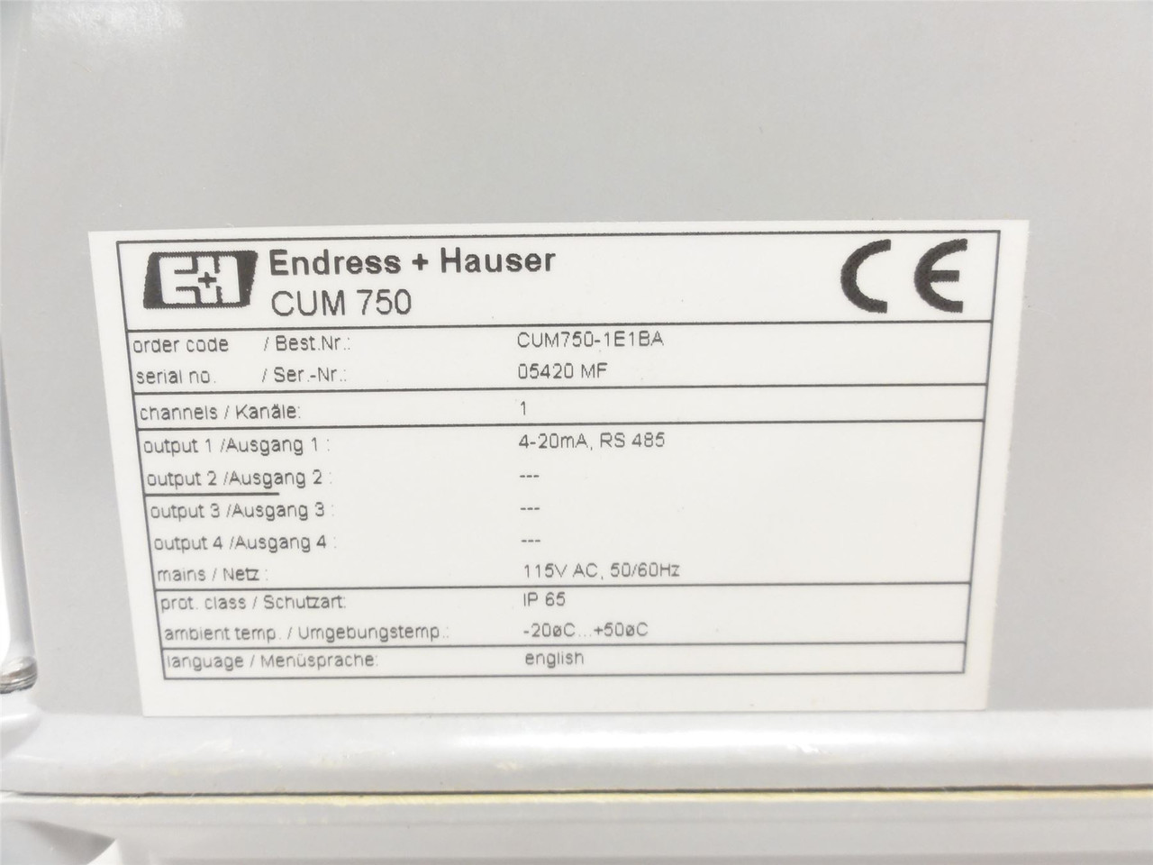 Endress+Hauser CUM750-1E1BA; Sludge Level Transmitter; 115VAC