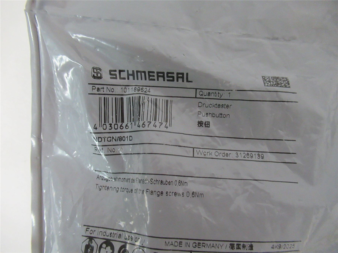 Schmersal NDTGN/801D; Pushbutton Chrome Plated Ring Green