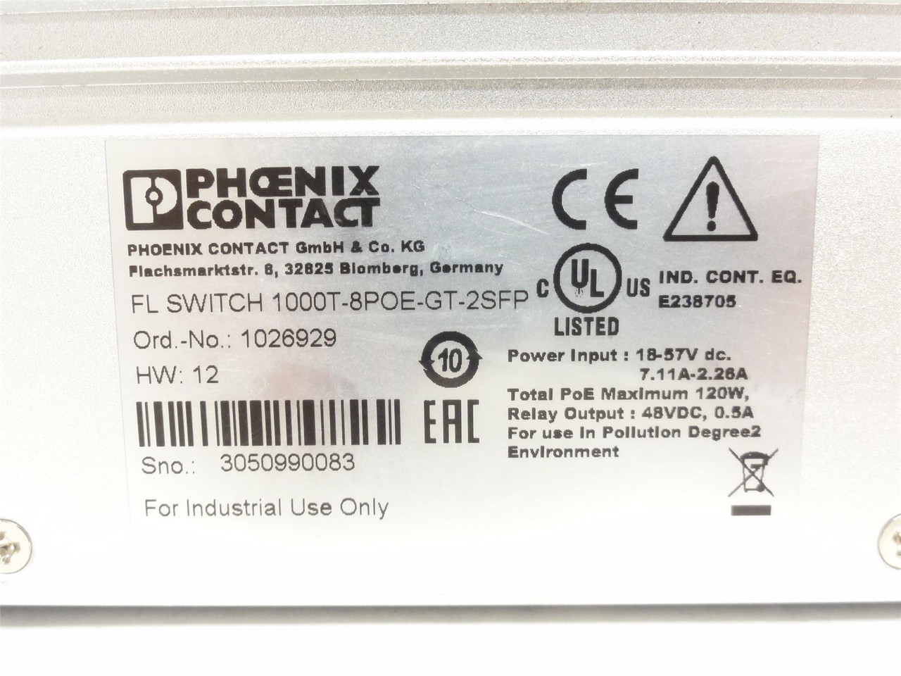 Phoenix 1000T-8POE-GT-2SFP; Ethernet Switch 1026929; 18-57VDC