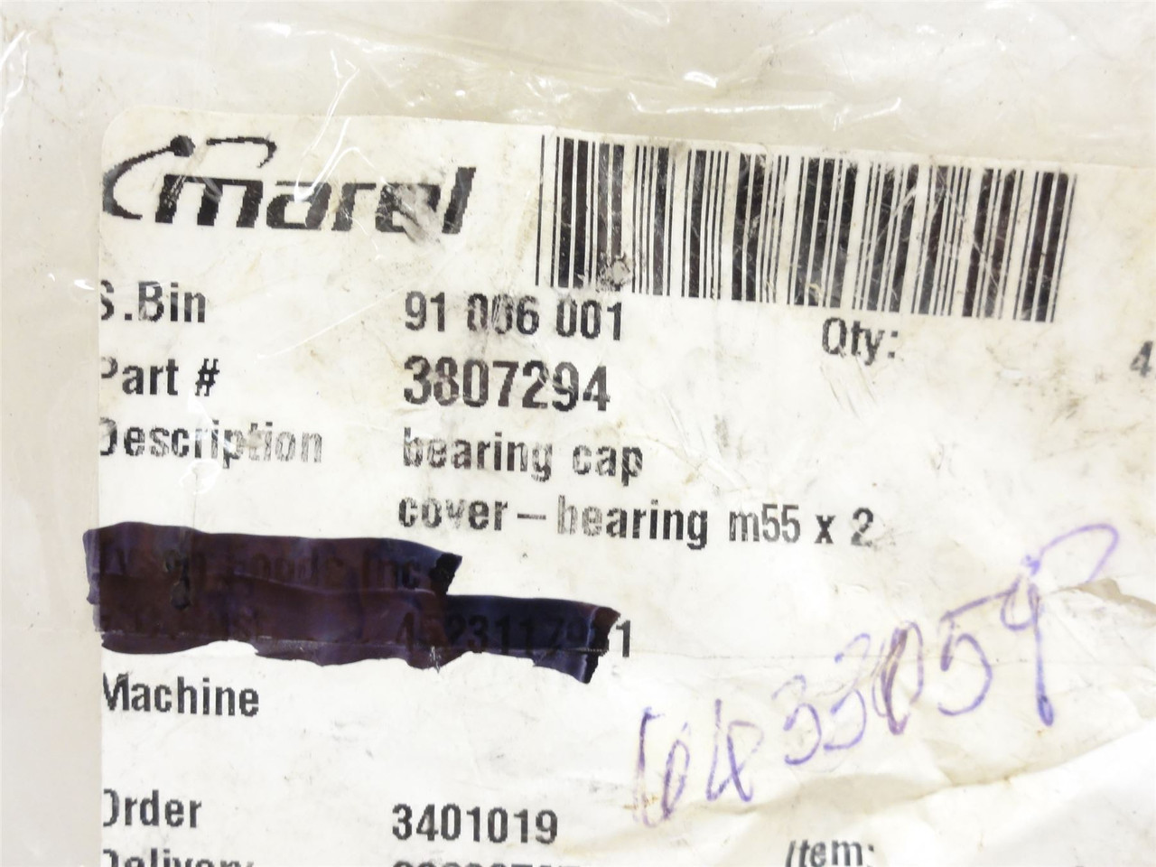 Marel 3807294; Bearing Cover; SS; Size: M55 x 2"