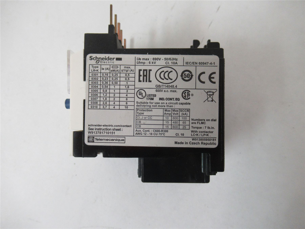 Schneider LR2K0305; Overload Relay .54-.8A 690VAC 3-Pole