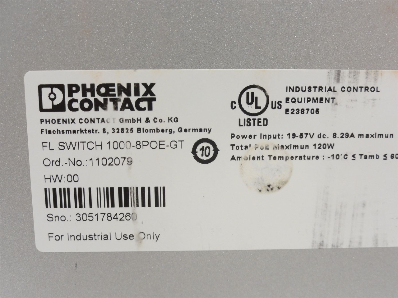 Phoenix 1000-8POE-GT; Network Switch 1102079; 19-57VDC
