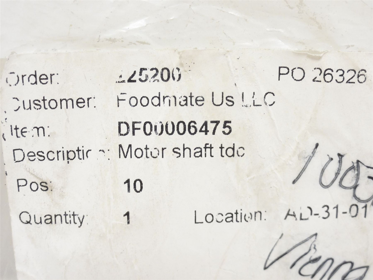 Foodmate DF00006475; Motor Shaft SS; 25 x 35mmOD; 5-3/4" Long