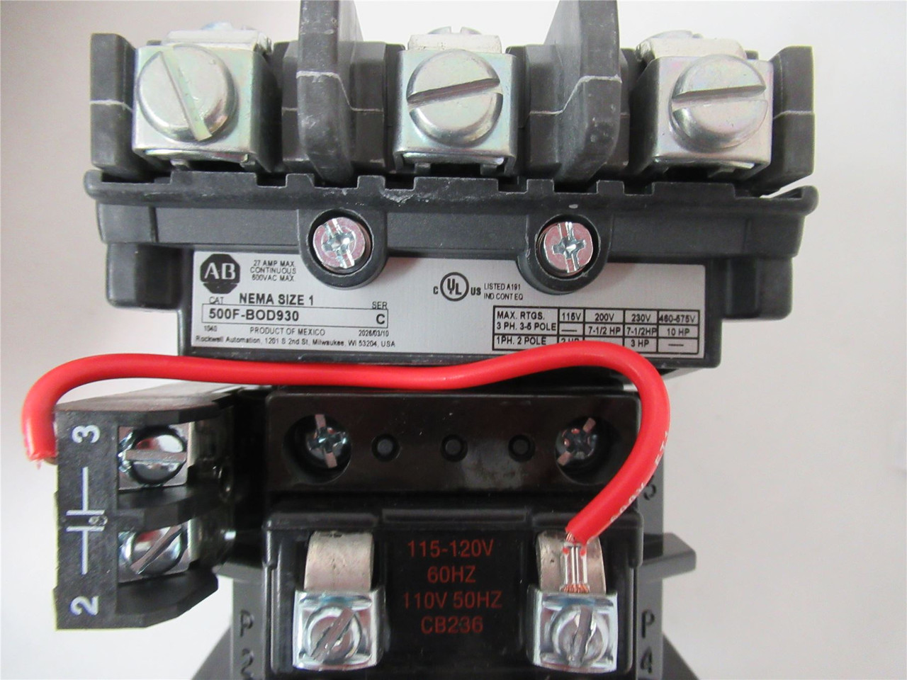 Allen-Bradley 509-BOD; NEMA 1 Starter  27A 3ph Coil: 110/120V