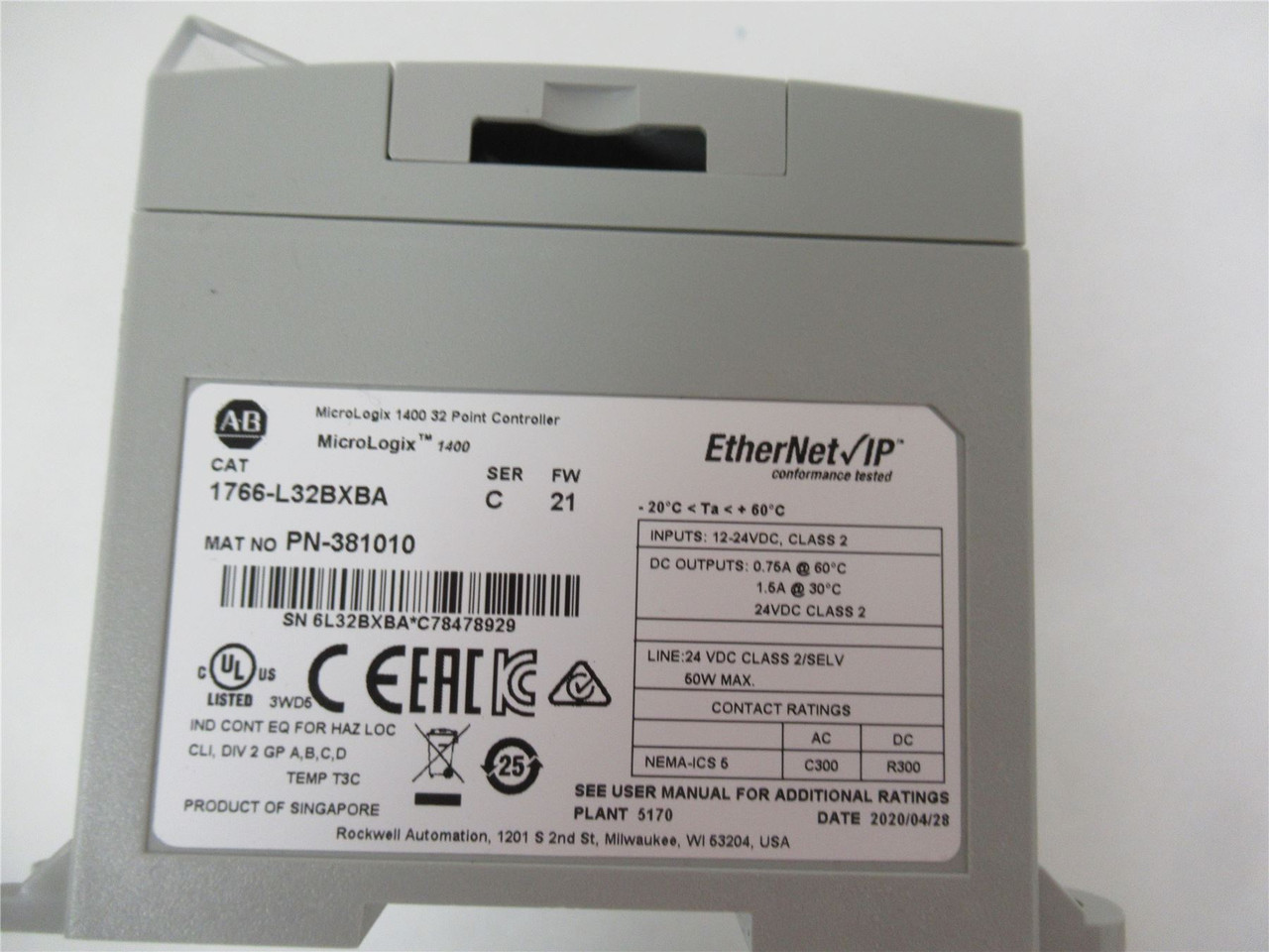 Allen-Bradley 1766-L32BXBA; Micrologix 32 Pt Controller 24VDC