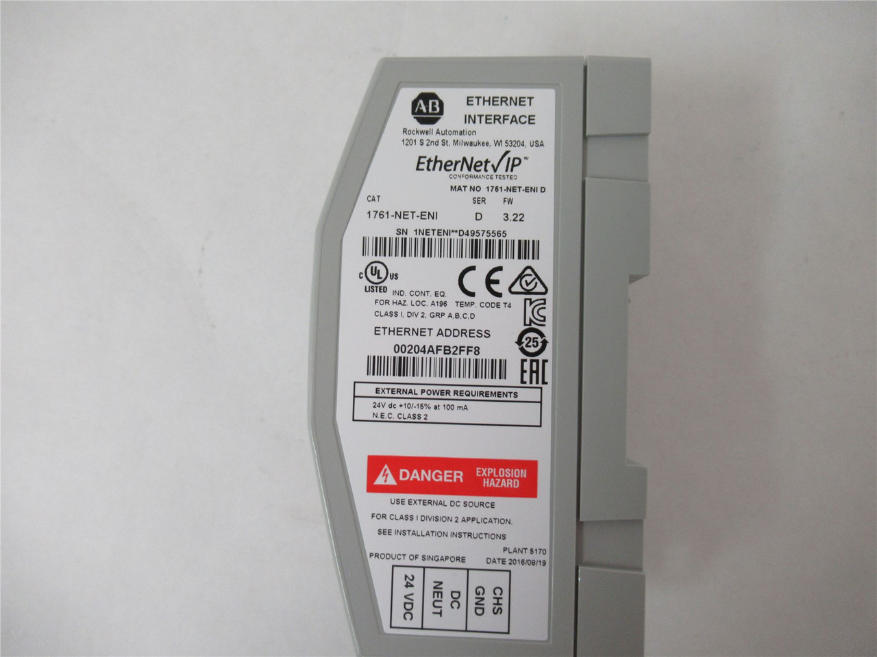 Allen-Bradley 1761-NET-ENI; Ethernet Interface 24 VDC 100 MA