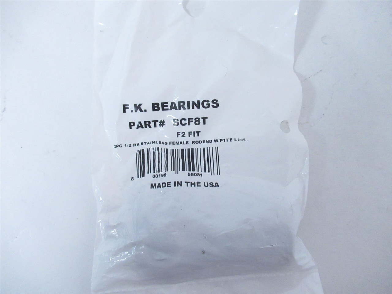 F.K. Bearings SCF8T; Bearing Rod End SS 2 Piece .50" w/PTFE