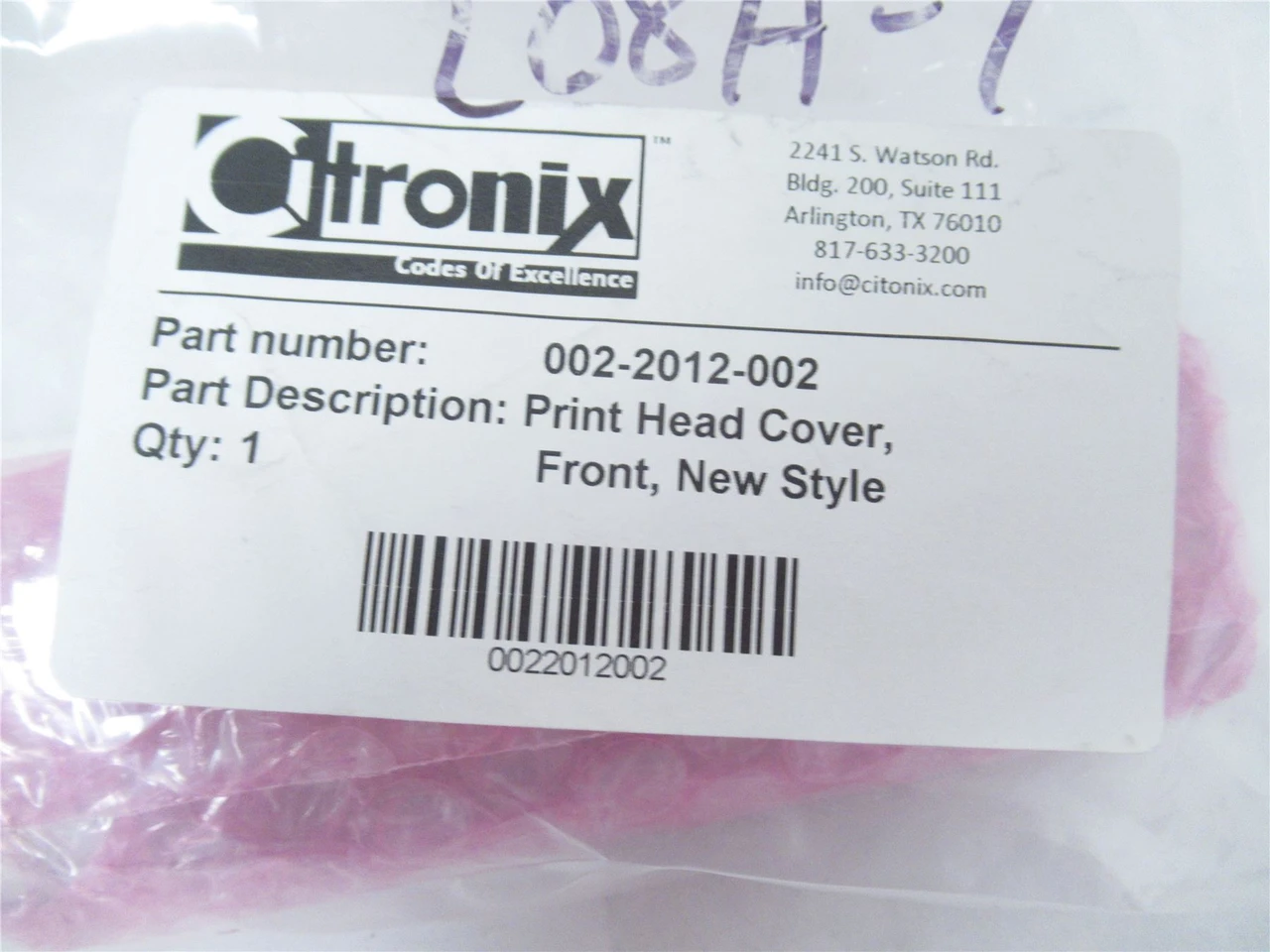 Citronix 002-2012-002; Print head cover front factory sealed