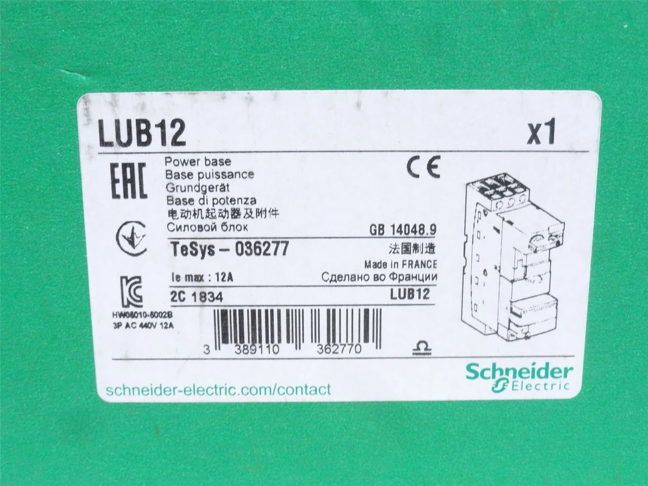 Schneider LUB12; Non-Reversing Power Base; 12A; 110-240VAC