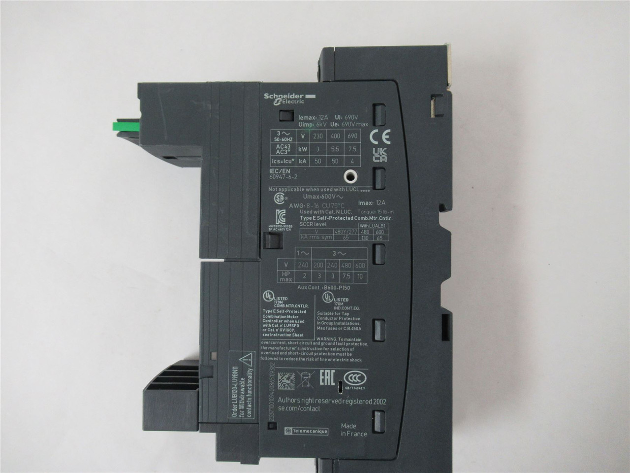Schneider LUB12; Starter Power Base 3 Poles 12A 24-240V AC/DC