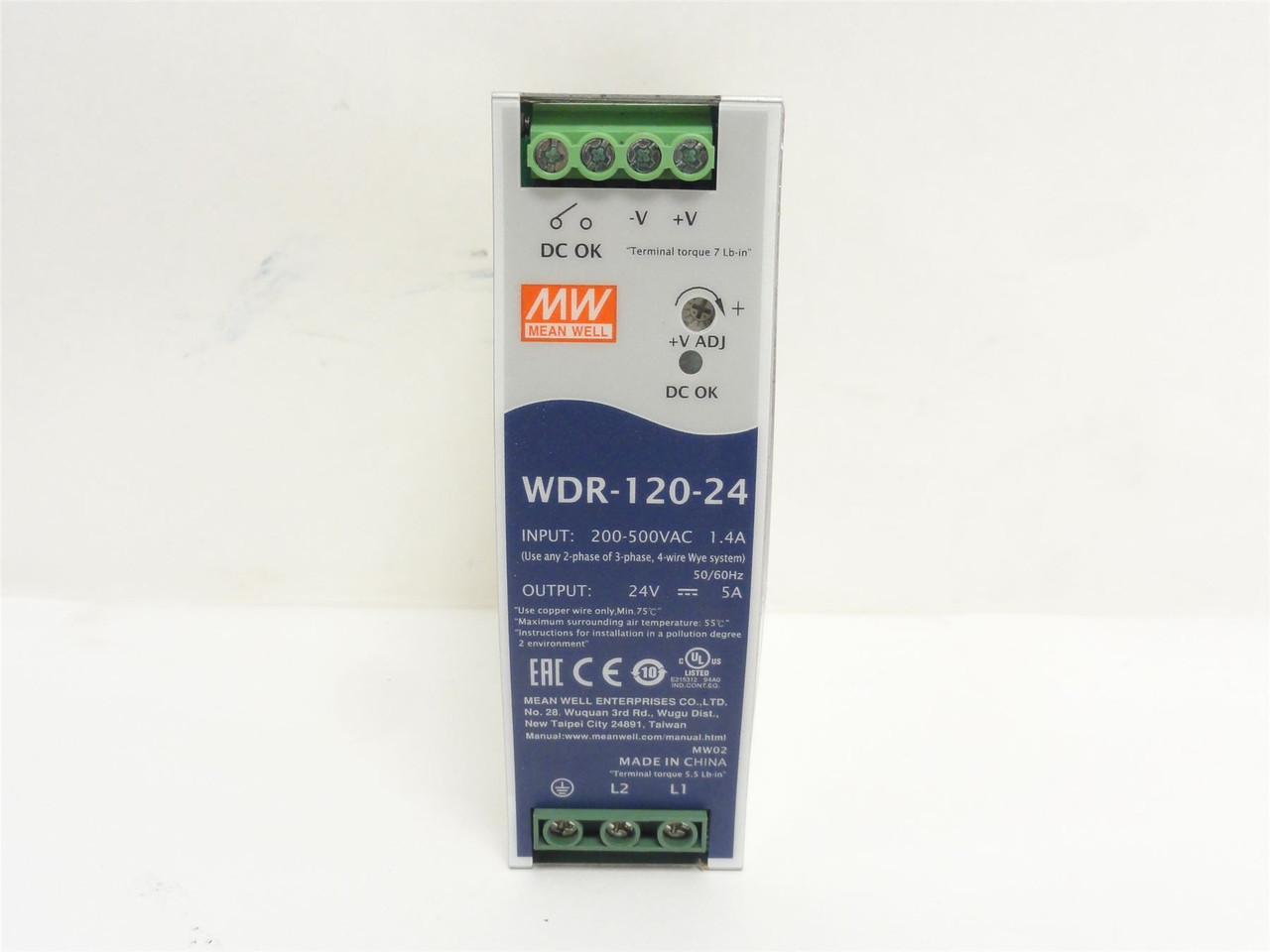Mean-Well WDR-120-24; Power Supply; 200-500VAC In; 24VDC Out