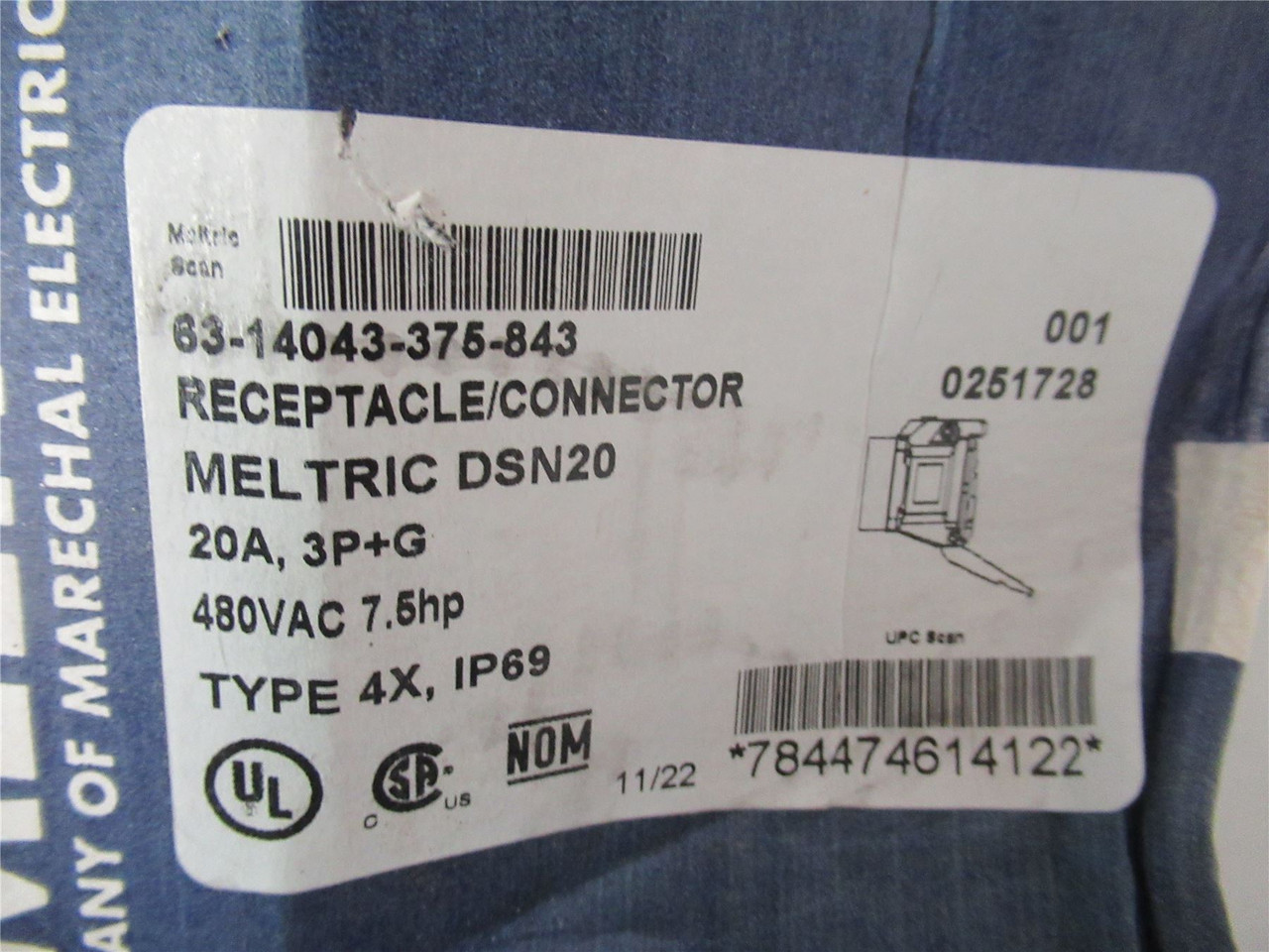 Meltric 63-14043-375-843; Receptacle Connector 480 VAC 20A