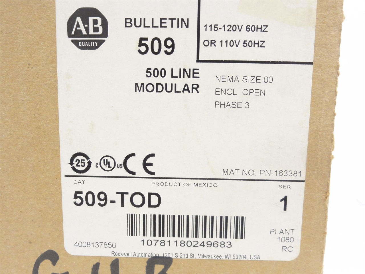 Allen-Bradley 509-TOD; Starter 9A; 3P; 600V Max; Coil: 120V
