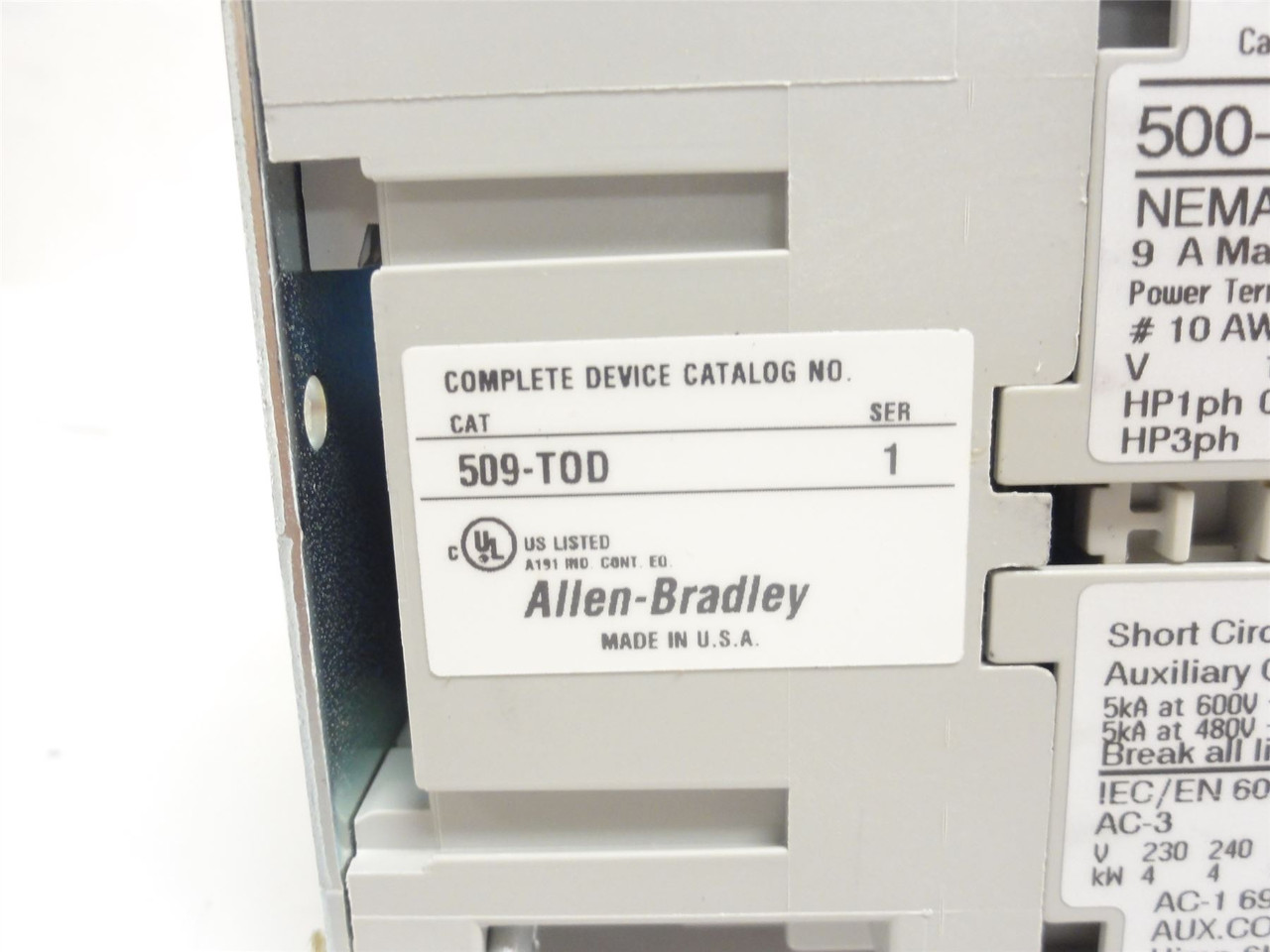 Allen-Bradley 509-TOD; Starter 9A; 3P; 600V Max; Coil: 120V