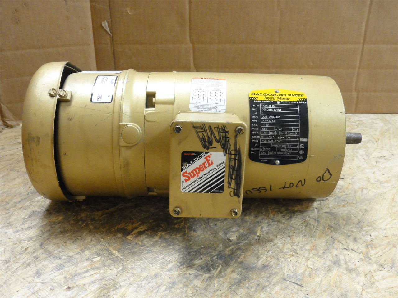 Baldor VEBM3546; Brake Motor 1HP; 208-230/460VAC; 1760RPM; 3PH
