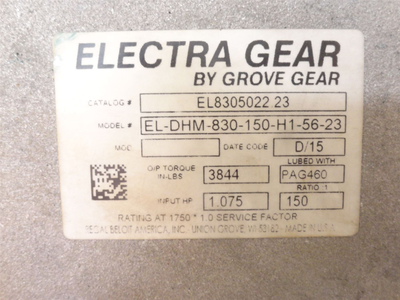 Electra-Gear EL8305022.23; Gear Reducer 50:1 Ratio; RA; 1.08HP