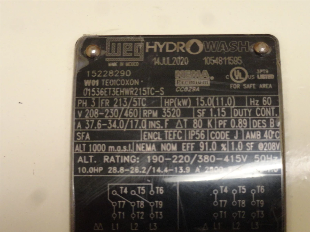 WEG 01536ET3EHWR215TC-S ; AC Motor 15HP 230/460V 3520RPM; 3PH