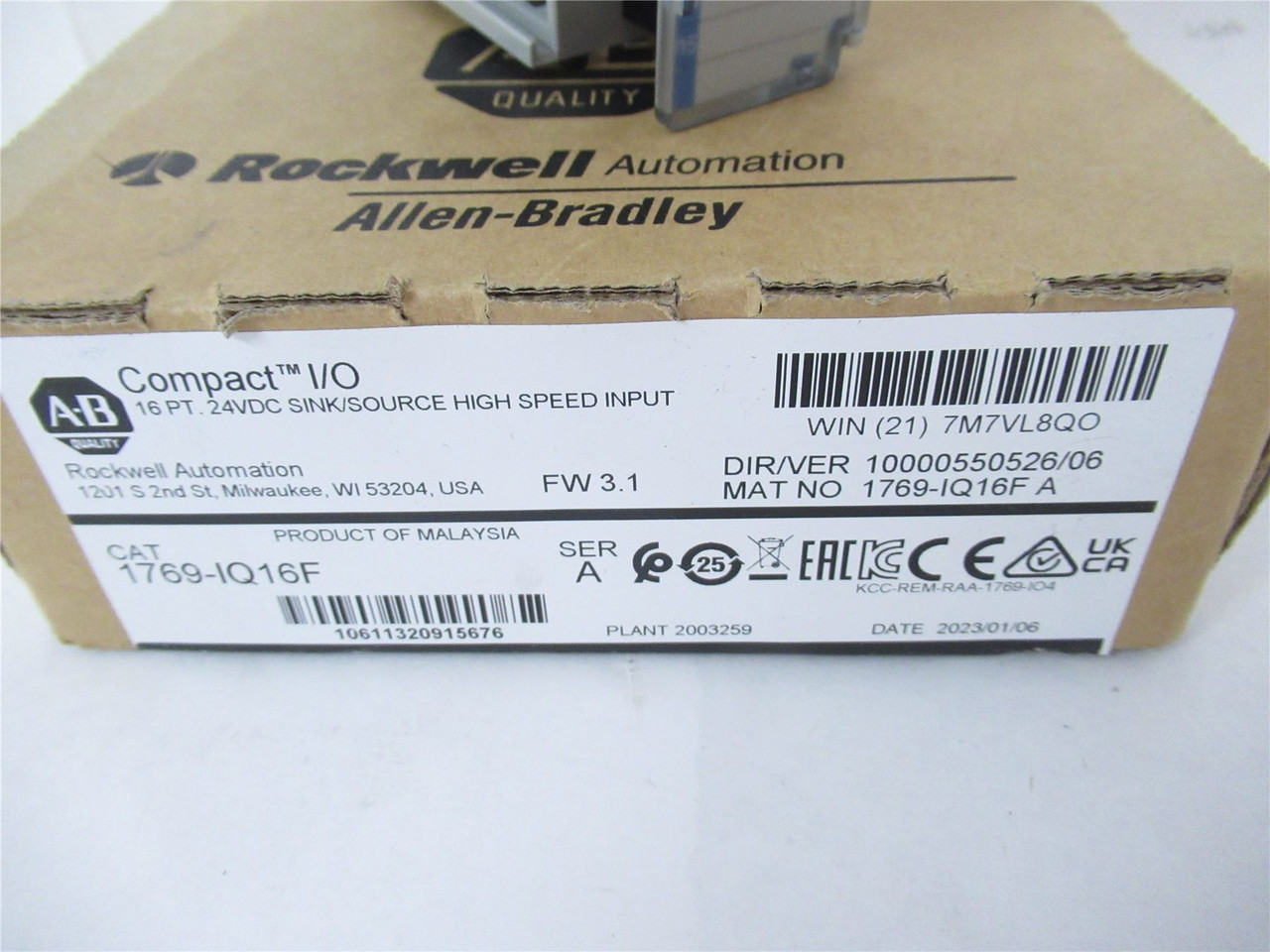 Allen-Bradley 1769-IQ16F; Module 16 Pt DC Sink/source 24VDC