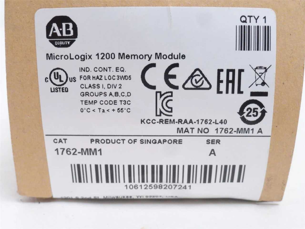 Allen-Bradley 1762-MM1; MicroLogix Memory Module 8K-Word
