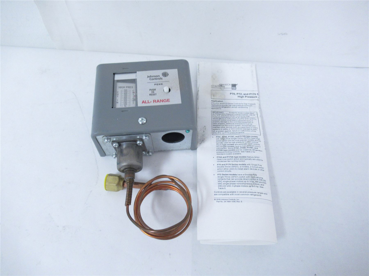 Johnson Control P70KA-1; Pressure Controller 4 wire 2 circuit