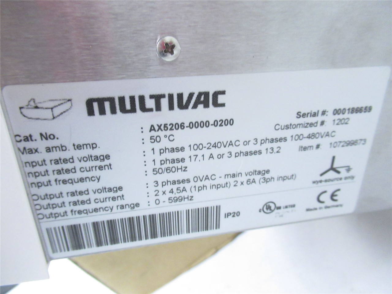 Multivac AX5208-0000-0200; Servo Controller 1 Phase or3 phase