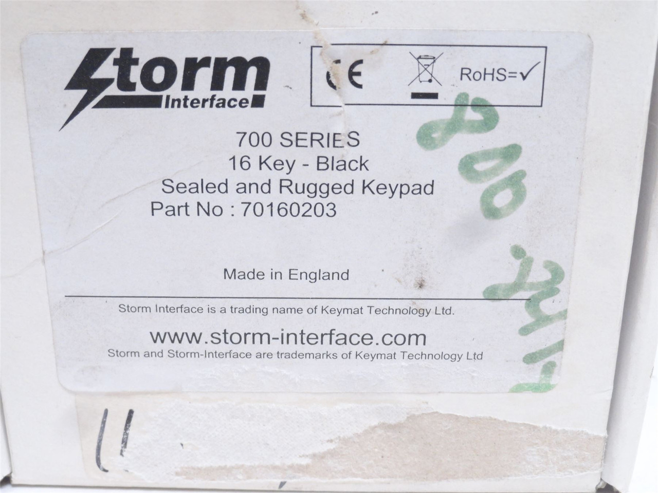 Storm Interface 70160203; Keypad Sealed Black Rubber w/16 Key