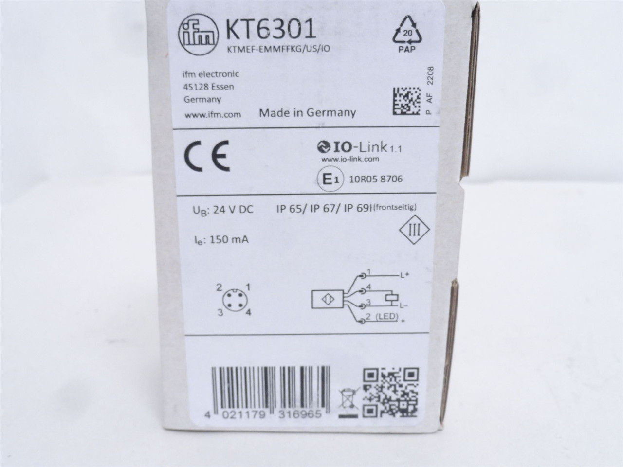ifm KT6301; Capacitive Illuminated Pushbutton; 24VDC; PNP/NPN