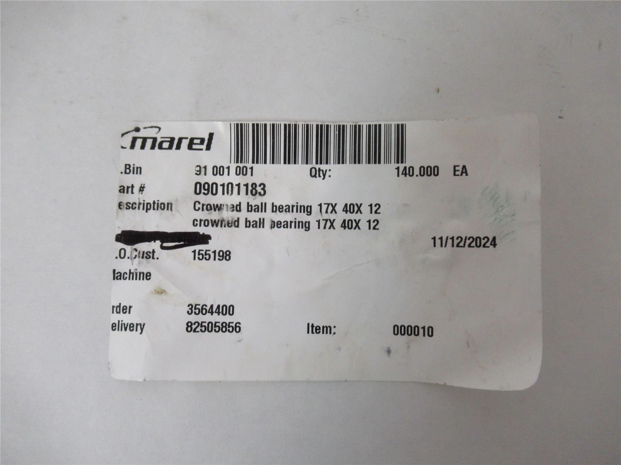 Marel 90101183; Lot-10 Crowned Ball Bearing 17mm X40mm X12mm