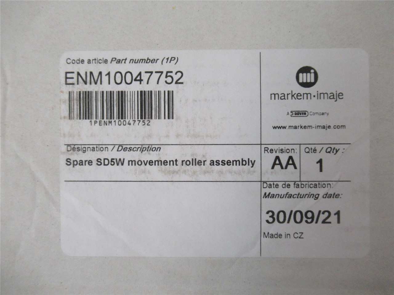 Markem ENM10047752; Spare SD5W Movement Roller Assembly