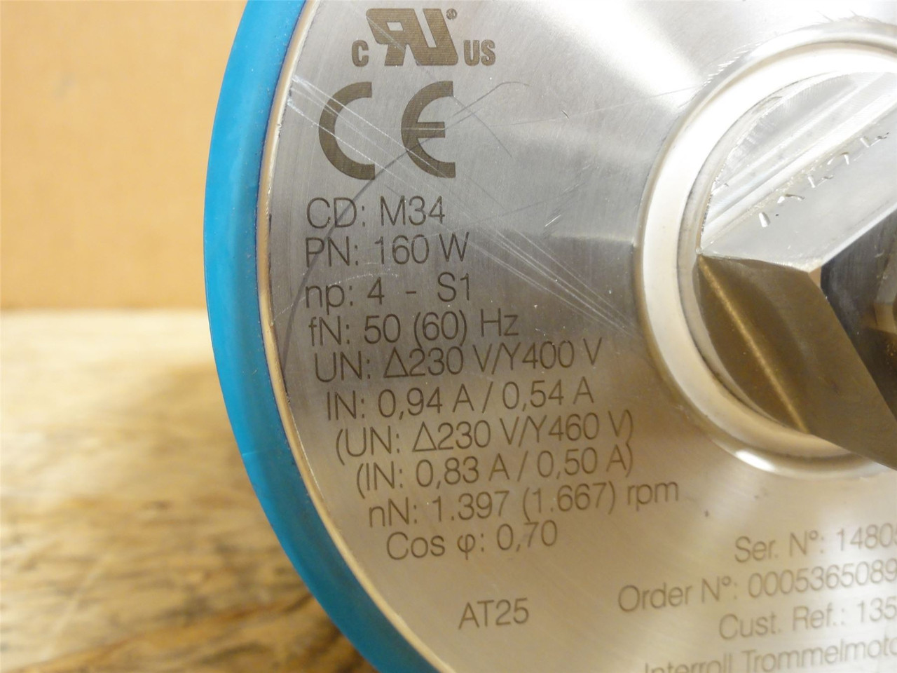 Interroll DM0113-160W; AC Drum Motor; Belt Width: 10" 230/460V