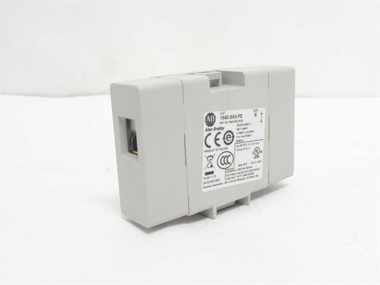 Allen-Bradley 194E-E63-PE; Grounding Terminal; 40/63A; 690VAC