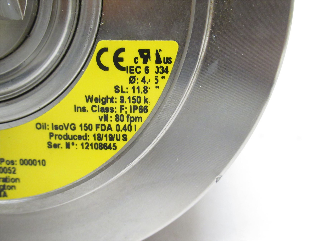 Interroll 113i-410052; Drum Motor 4.5"OD x 11.8" Wide 80fpm